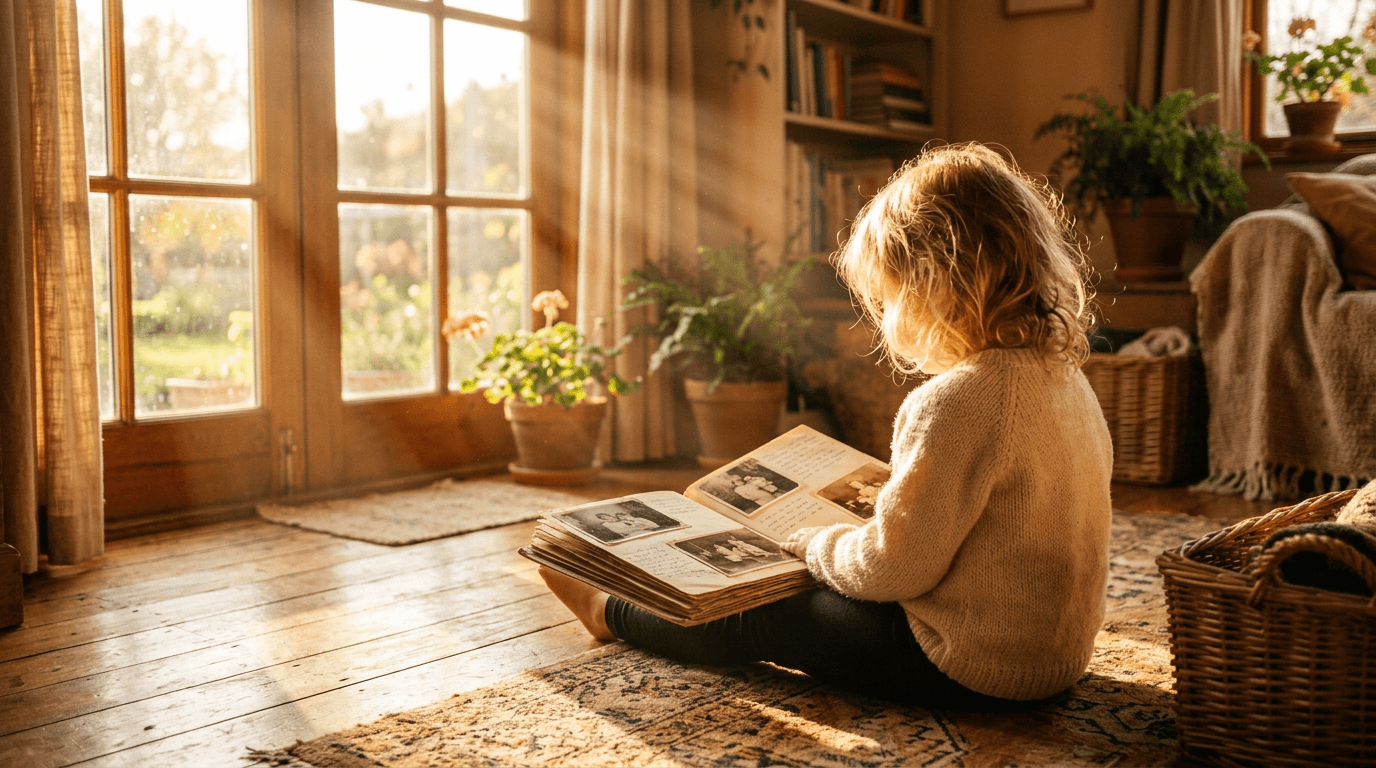 Child looking at a photo album