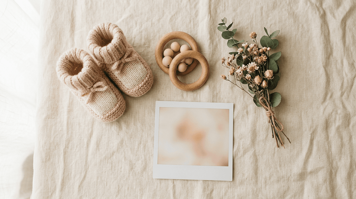 Baby keepsakes flat lay