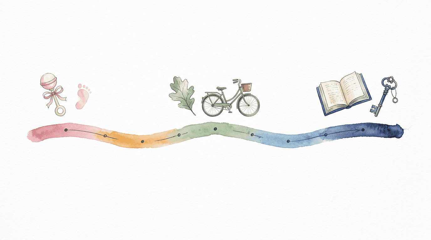 Timeline evolving through childhood eras